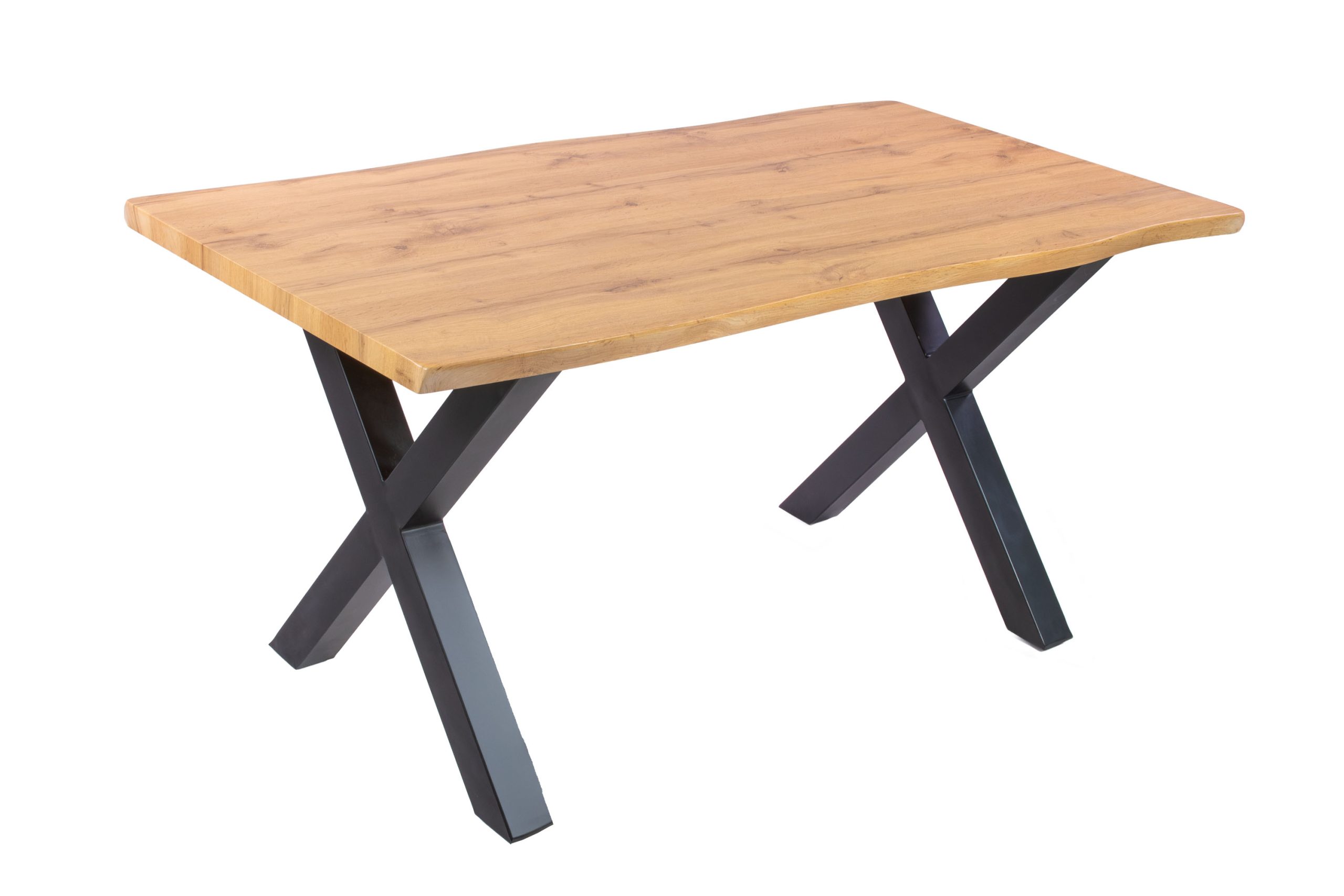 Esstisch 160x85 cm Baumkante Holz Wildeiche-Optik X-Gestell Metall schwarz JOSY – Bild 2