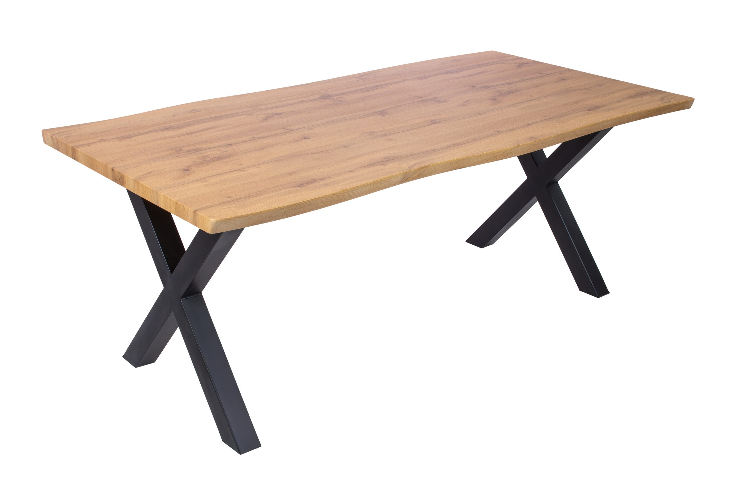 Esstisch 200x100 cm Baumkante Holz Wildeiche-Optik X-Gestell Metall schwarz JOSY – Bild 2