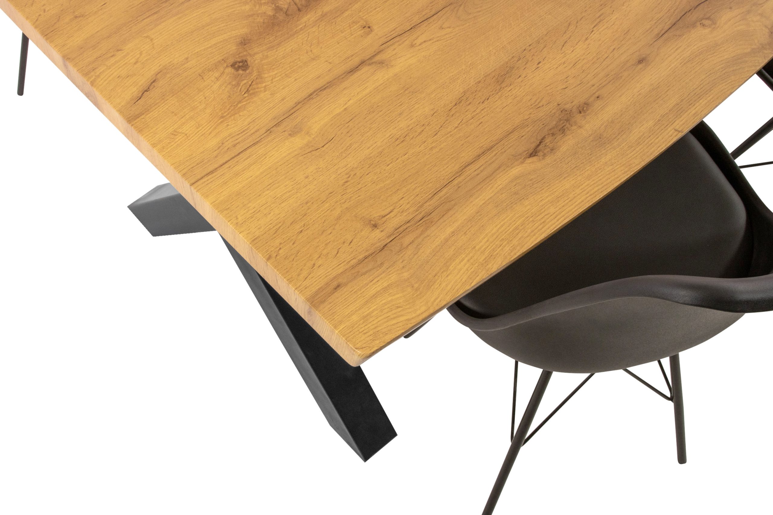Esstisch 220x100 cm Baumkante Holz Wildeiche-Optik X-Gestell Metall schwarz JOSY – Bild 5