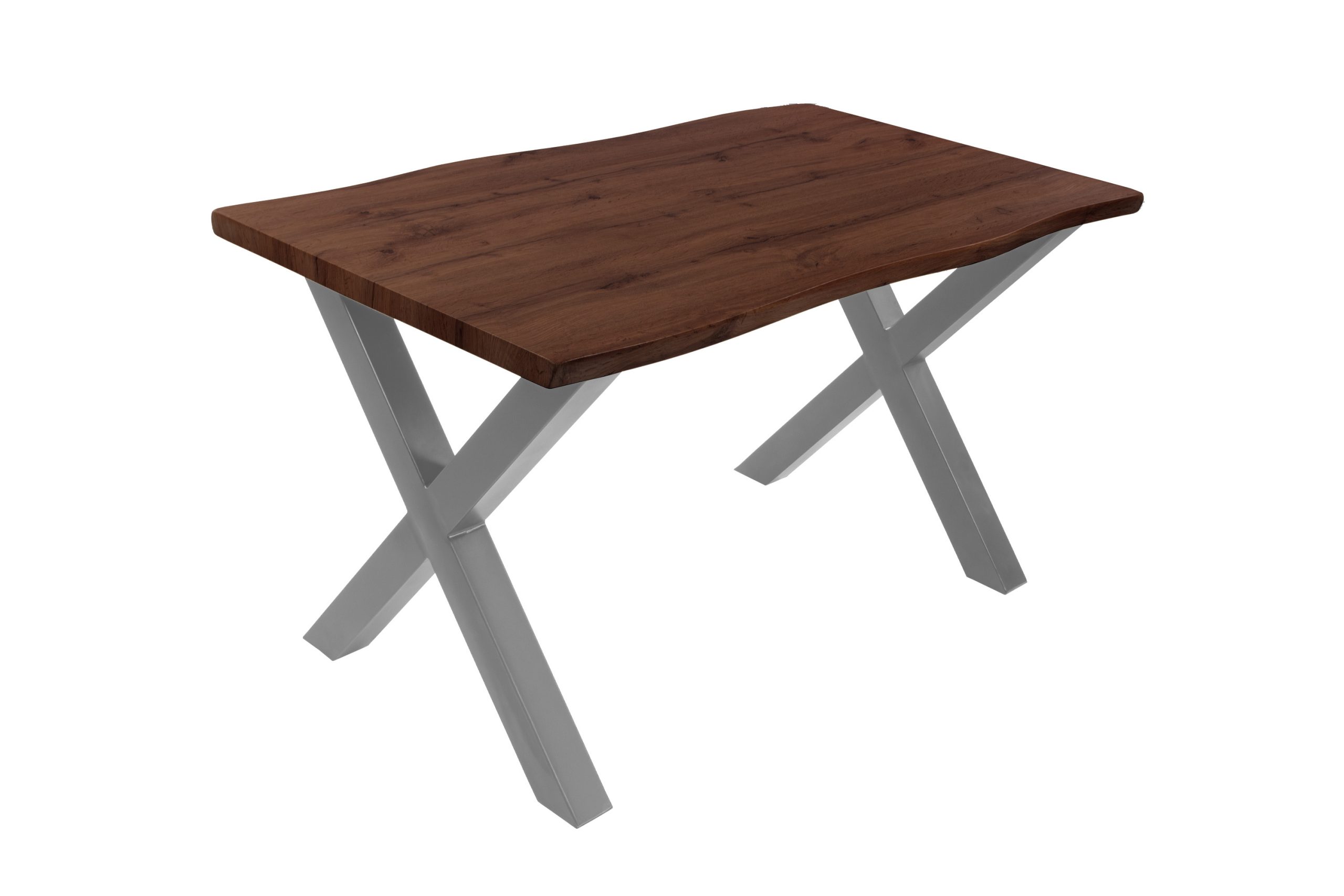 Esstisch 120x80 cm Baumkante Holz Nussbaum-Optik X-Gestell Metall silber JOSY – Bild 2