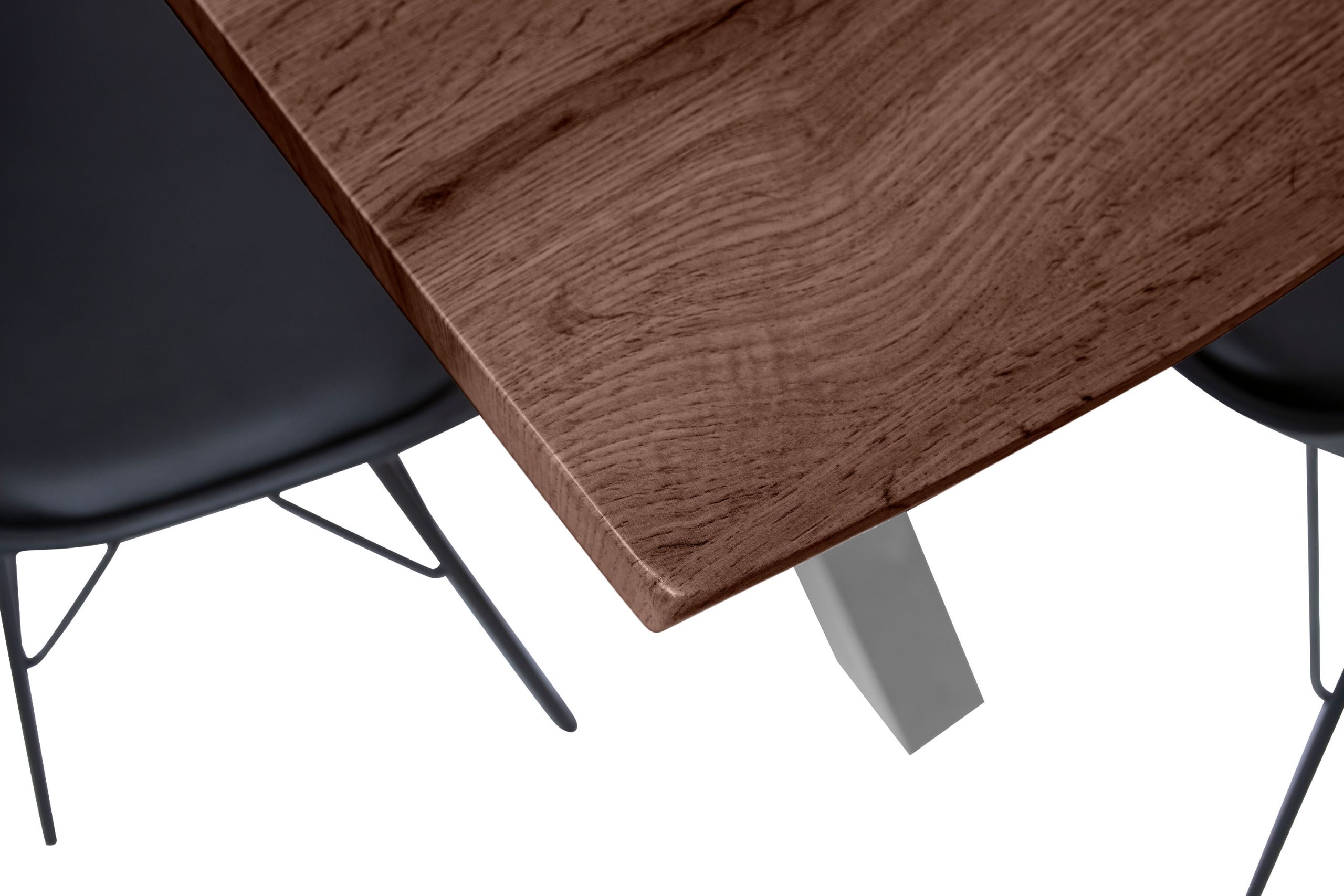 Esstisch 180x90 cm Baumkante Holz Nussbaum-Optik X-Gestell Metall silber JOSY – Bild 5