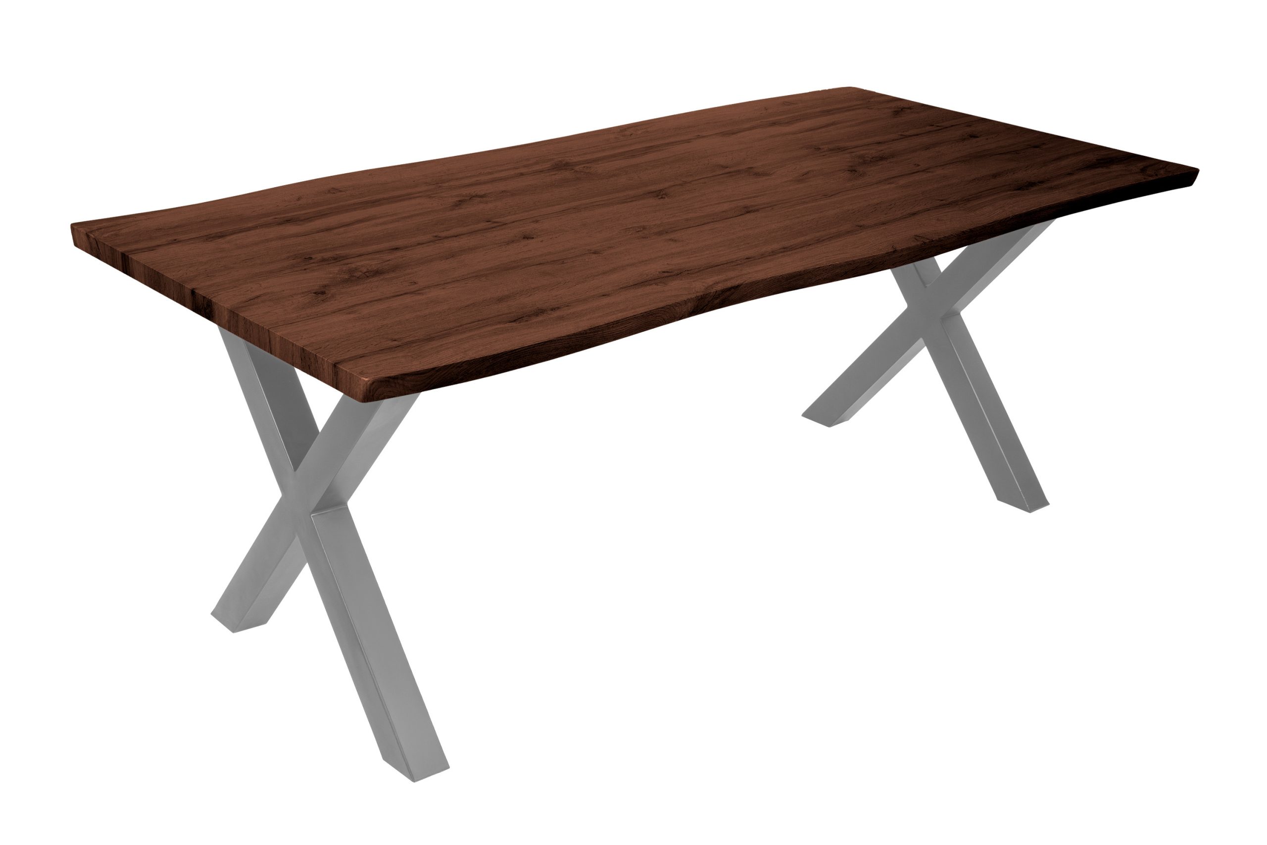 Esstisch 200x100 cm Baumkante Holz Nussbaum-Optik X-Gestell Metall silber JOSY – Bild 2