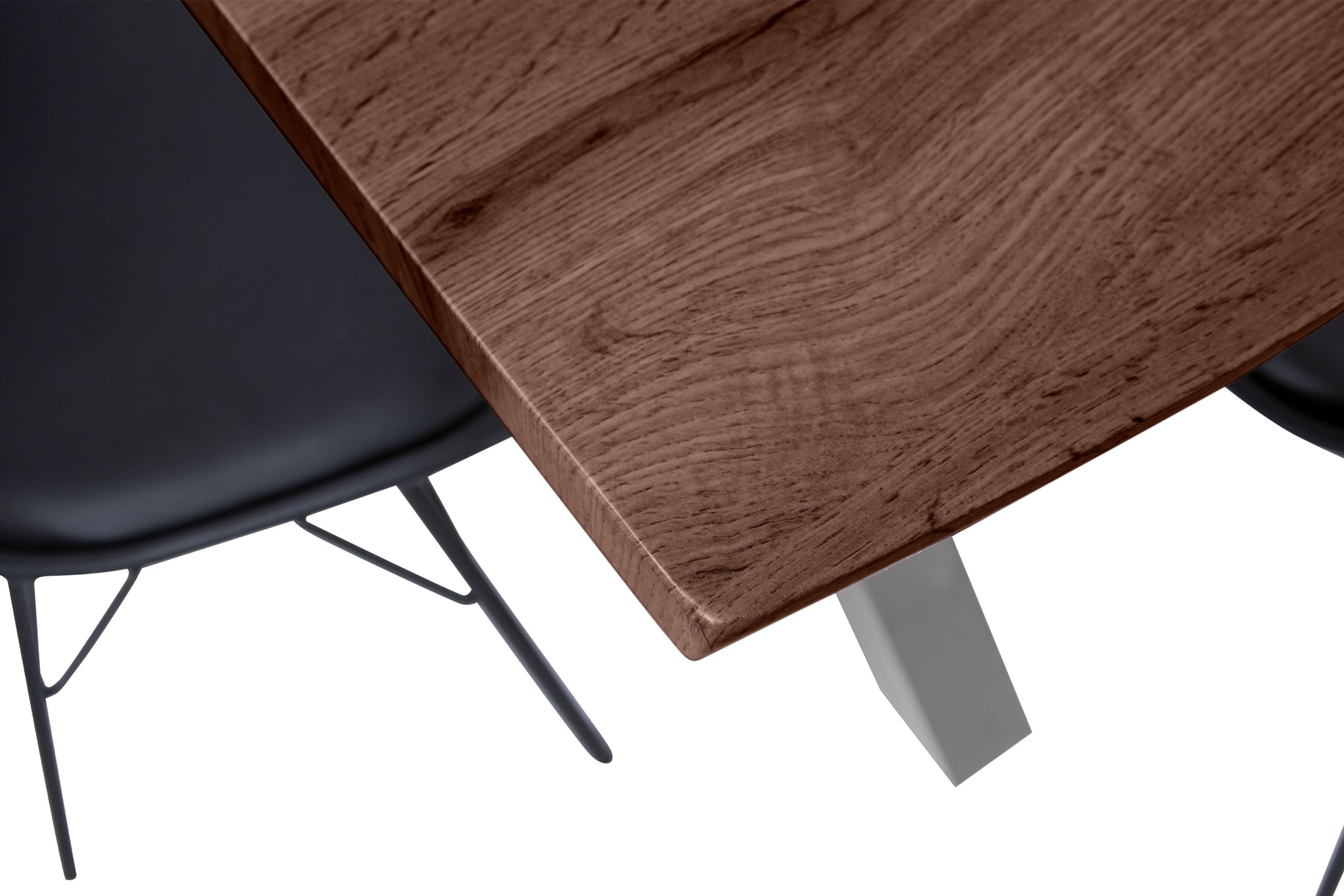 Esstisch 200x100 cm Baumkante Holz Nussbaum-Optik X-Gestell Metall silber JOSY – Bild 5