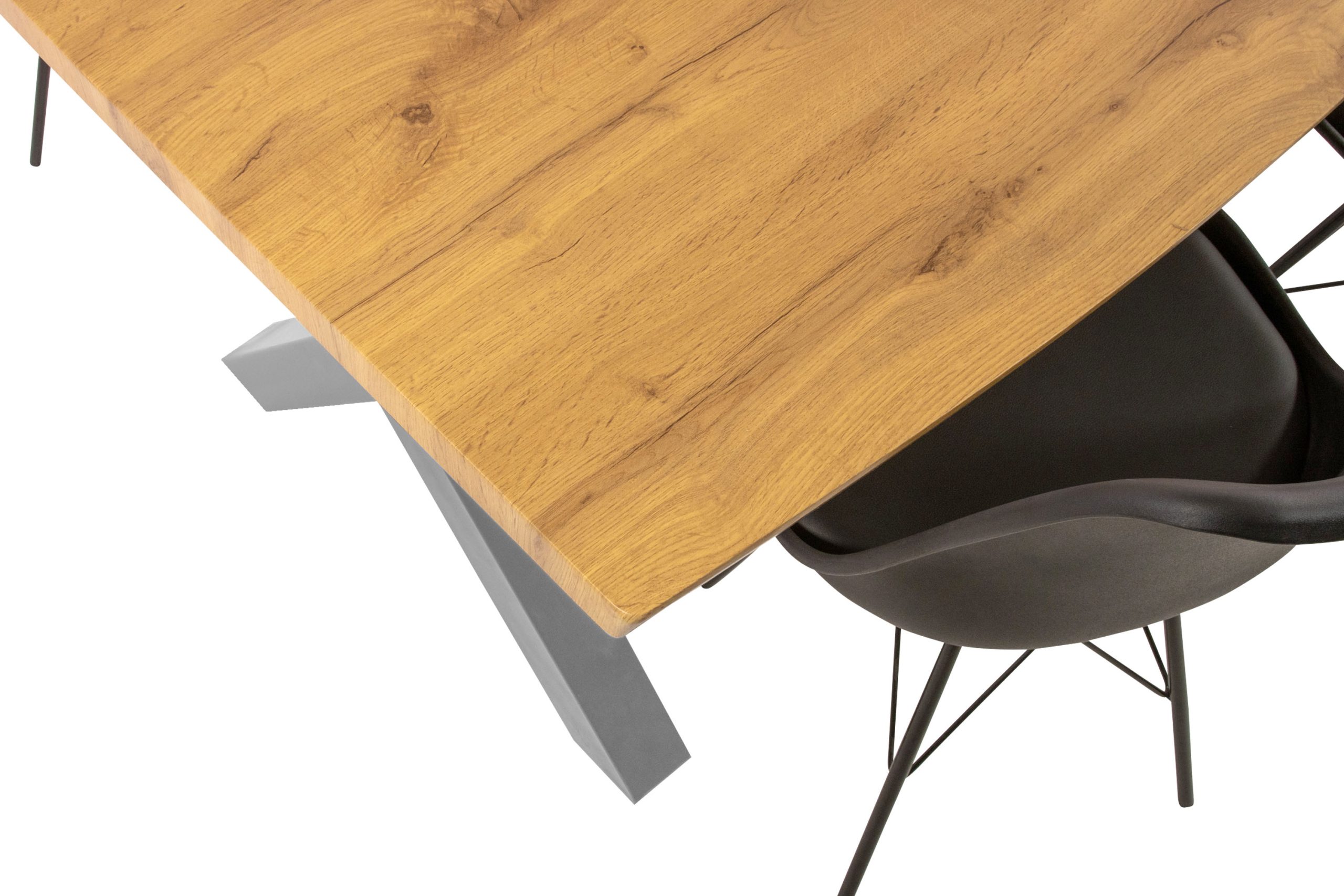 Esstisch 220x100 cm Baumkante Holz Wildeiche-Optik X-Gestell Metall silber JOSY – Bild 5