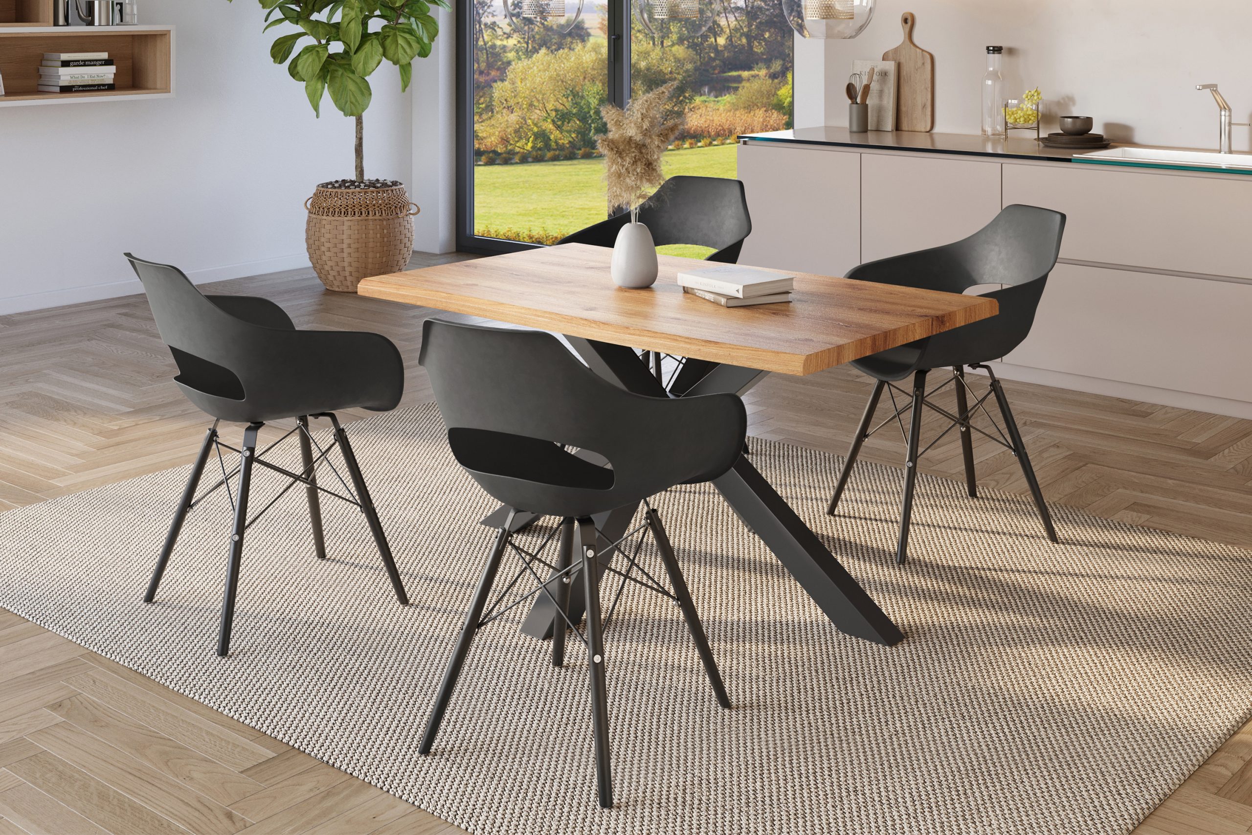 Esstisch 140x80 cm Baumkante Holz Wildeiche-Optik Spider-Gestell Metall schwarz JULIUS – Bild 5