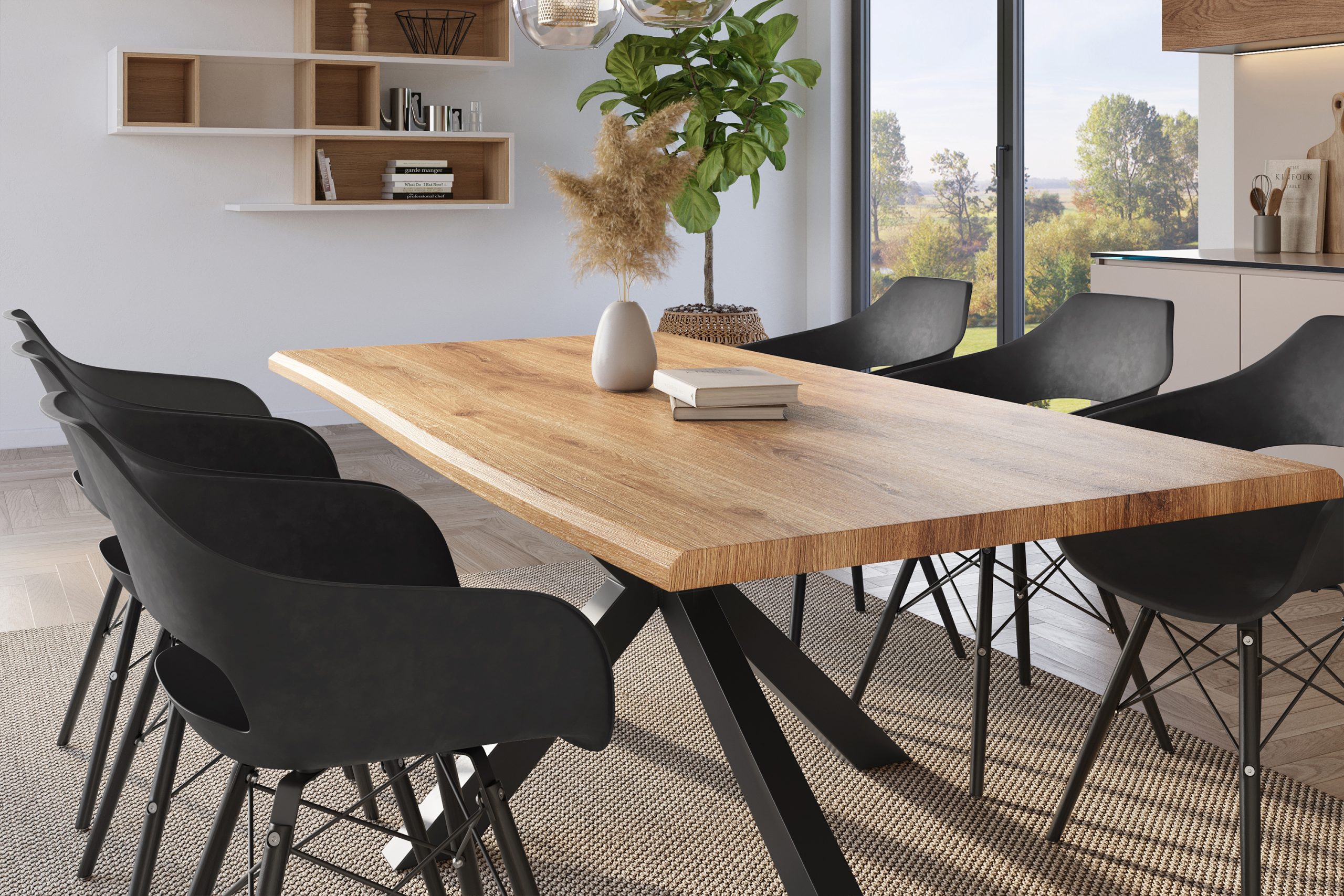 Esstisch 200x100 cm Baumkante Holz Wildeiche-Optik Spider-Gestell Metall schwarz JULIUS – Bild 4