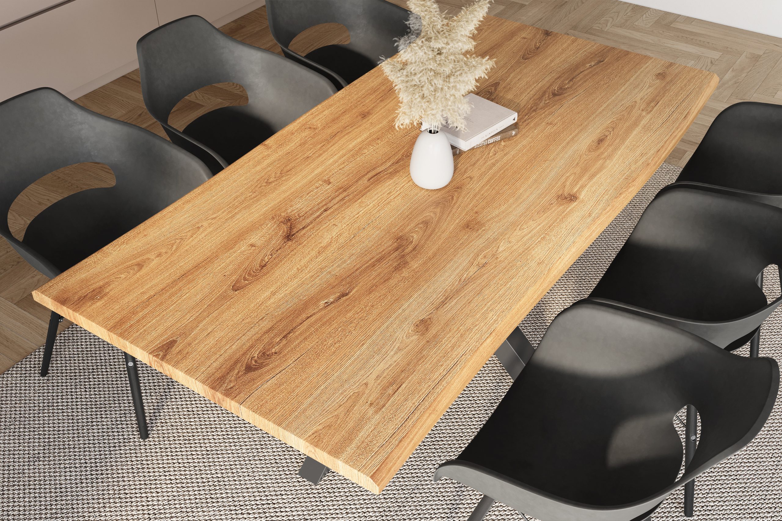 Esstisch 200x100 cm Baumkante Holz Wildeiche-Optik Spider-Gestell Metall schwarz JULIUS – Bild 6