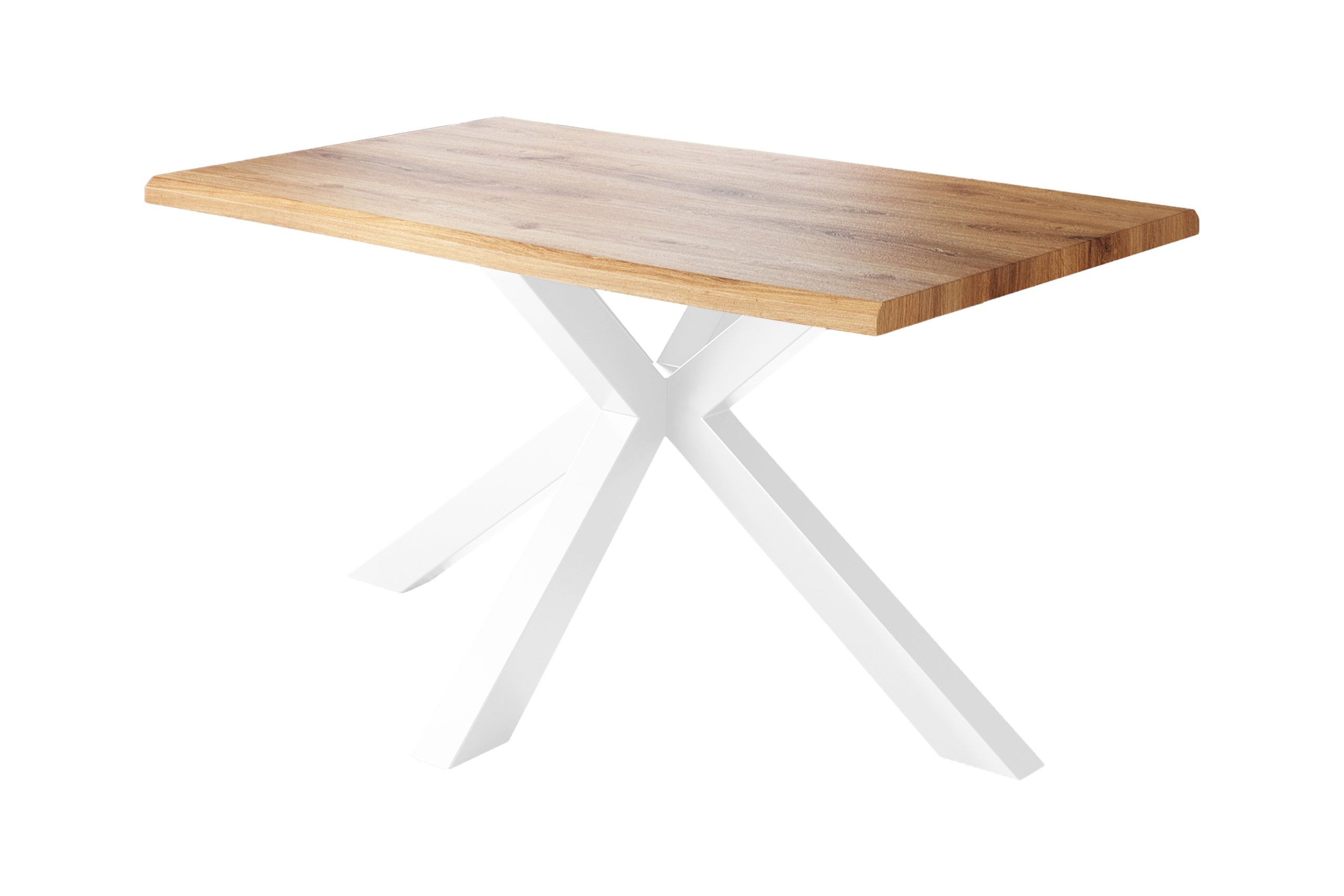 Esstisch 160x85 cm Baumkante Holz Wildeiche-Optik Spider-Gestell Metall weiß JULIUS – Bild 2