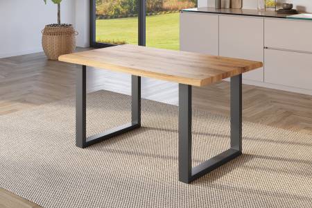 Esstisch 120x80 cm Baumkante Holz Wildeiche-Optik U-Gestell Metall schwarz JULIUS