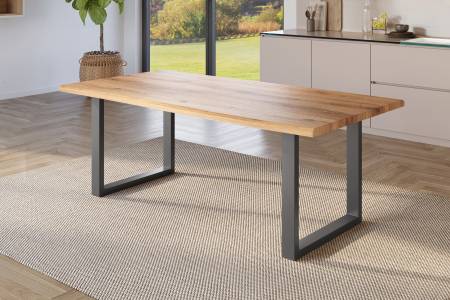 Esstisch 200x100 cm Baumkante Holz Wildeiche-Optik U-Gestell Metall schwarz JULIUS