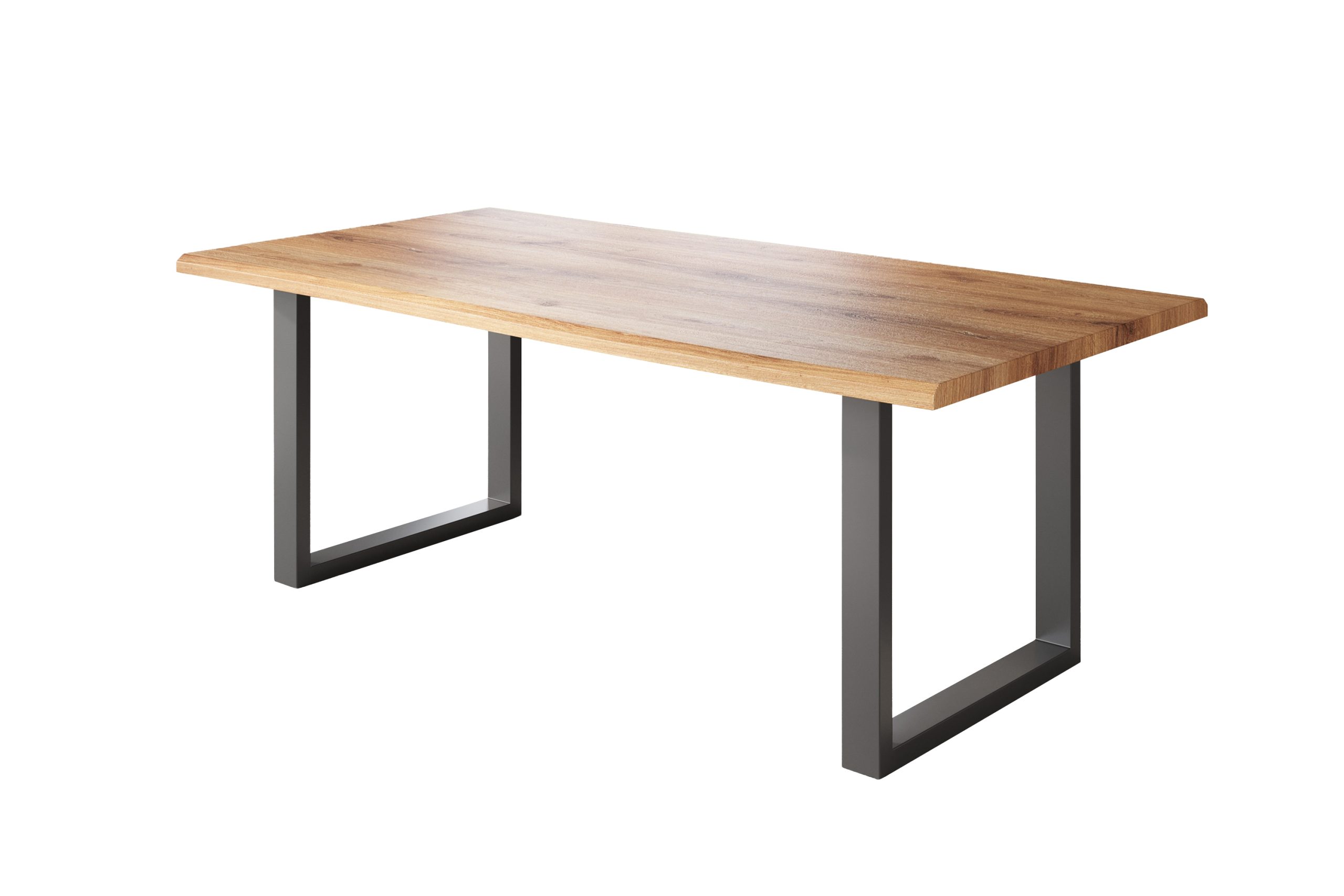 Esstisch 240x100 cm Baumkante Holz Wildeiche-Optik U-Gestell Metall schwarz JULIUS – Bild 2