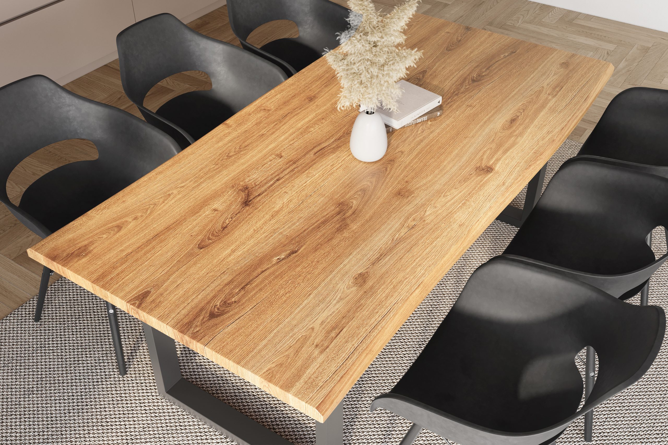 Esstisch 240x100 cm Baumkante Holz Wildeiche-Optik U-Gestell Metall schwarz JULIUS – Bild 6