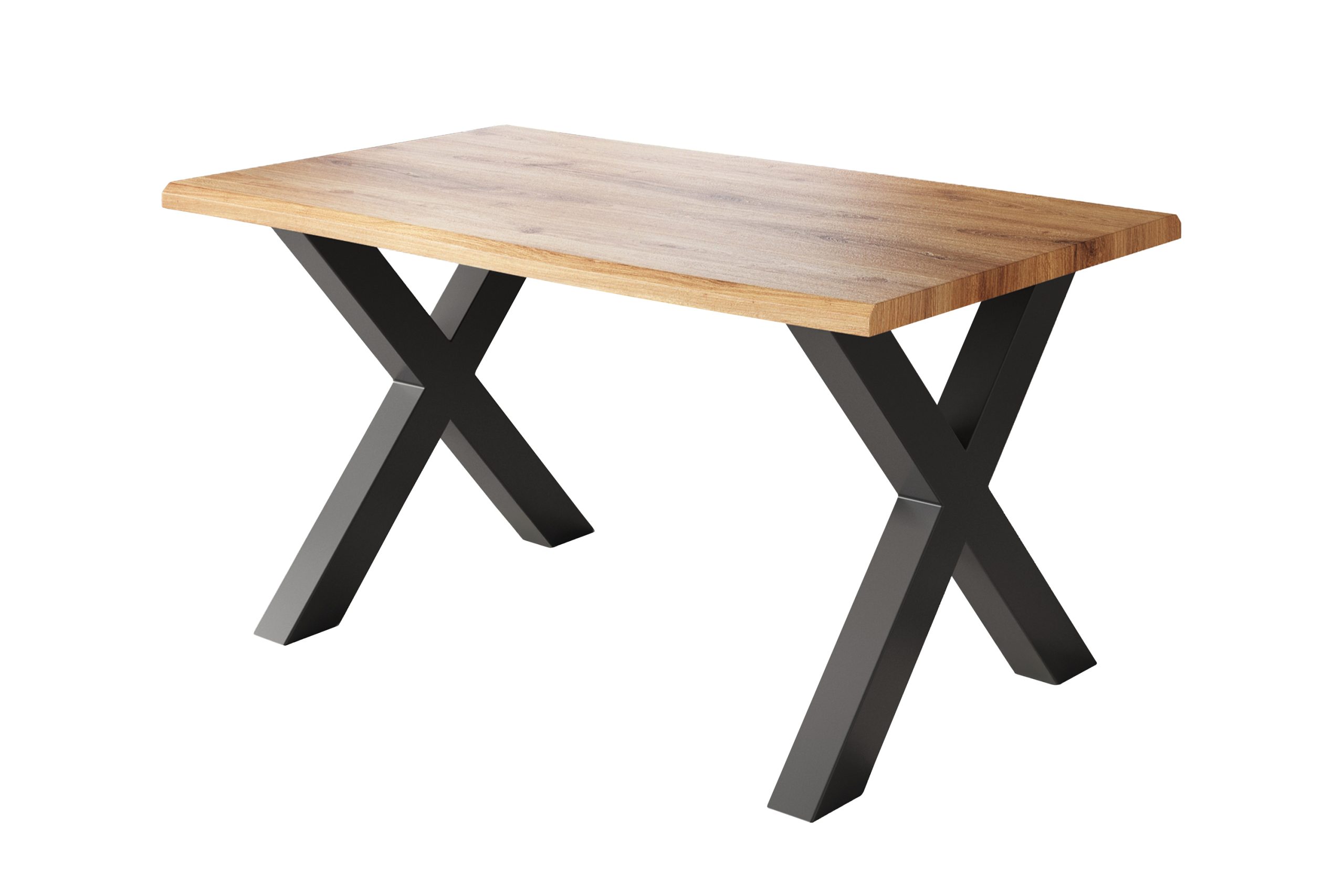 Esstisch 140x80 cm Baumkante Holz Wildeiche-Optik X-Gestell Metall schwarz JULIUS – Bild 2