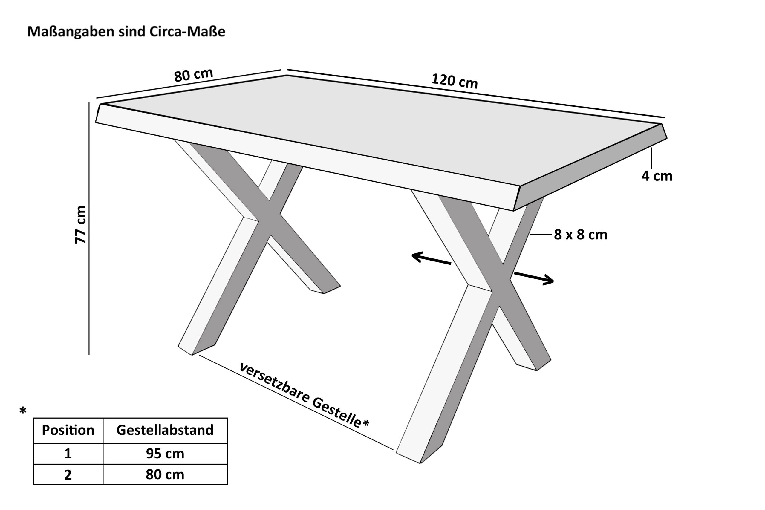 Esstisch 120x80 cm Baumkante Holz Wildeiche-Optik X-Gestell Metall silber JULIUS – Bild 3