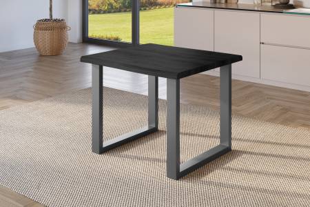 Esstisch 80x80 cm Baumkante Holz Grau-Optik U-Gestell Metall schwarz JULIUS