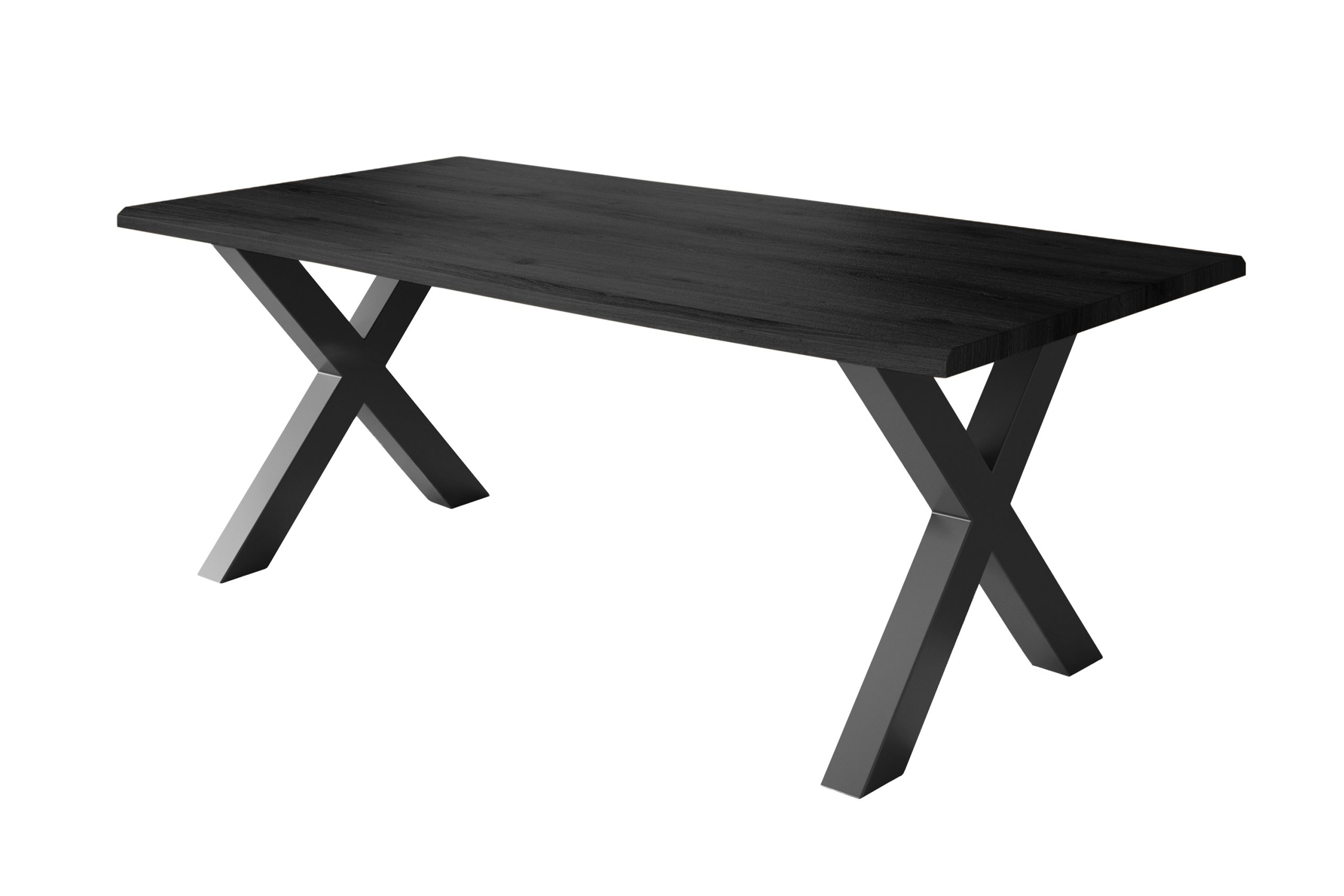 Esstisch 220x100 cm Baumkante Holz Grau-Optik X-Gestell Metall schwarz JULIUS – Bild 2