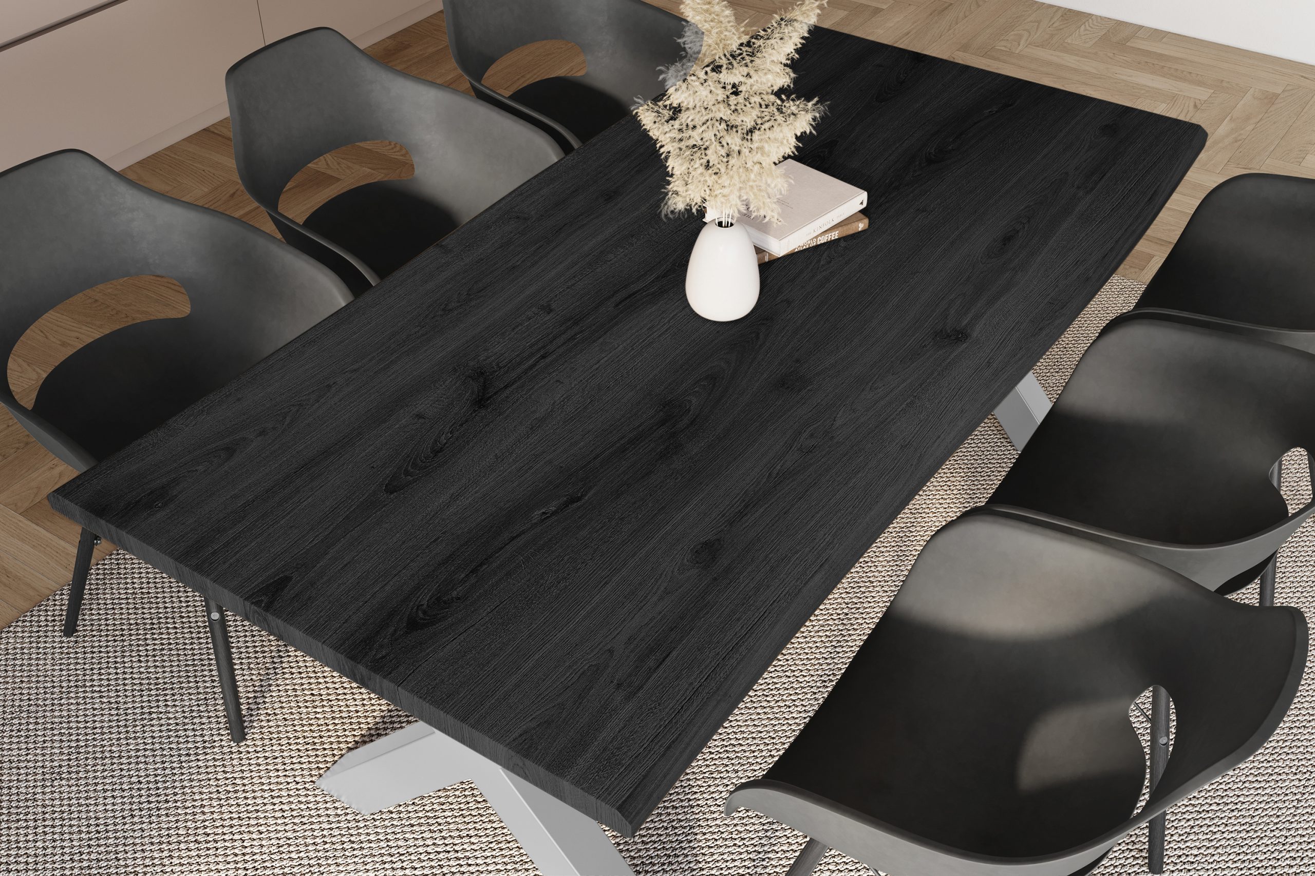 Esstisch 220x100 cm Baumkante Holz Grau-Optik X-Gestell Metall silber JULIUS – Bild 6