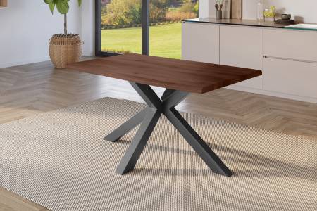 Esstisch 120x80 cm Baumkante Holz Nussbaum-Optik Spider-Gestell Metall schwarz JULIUS