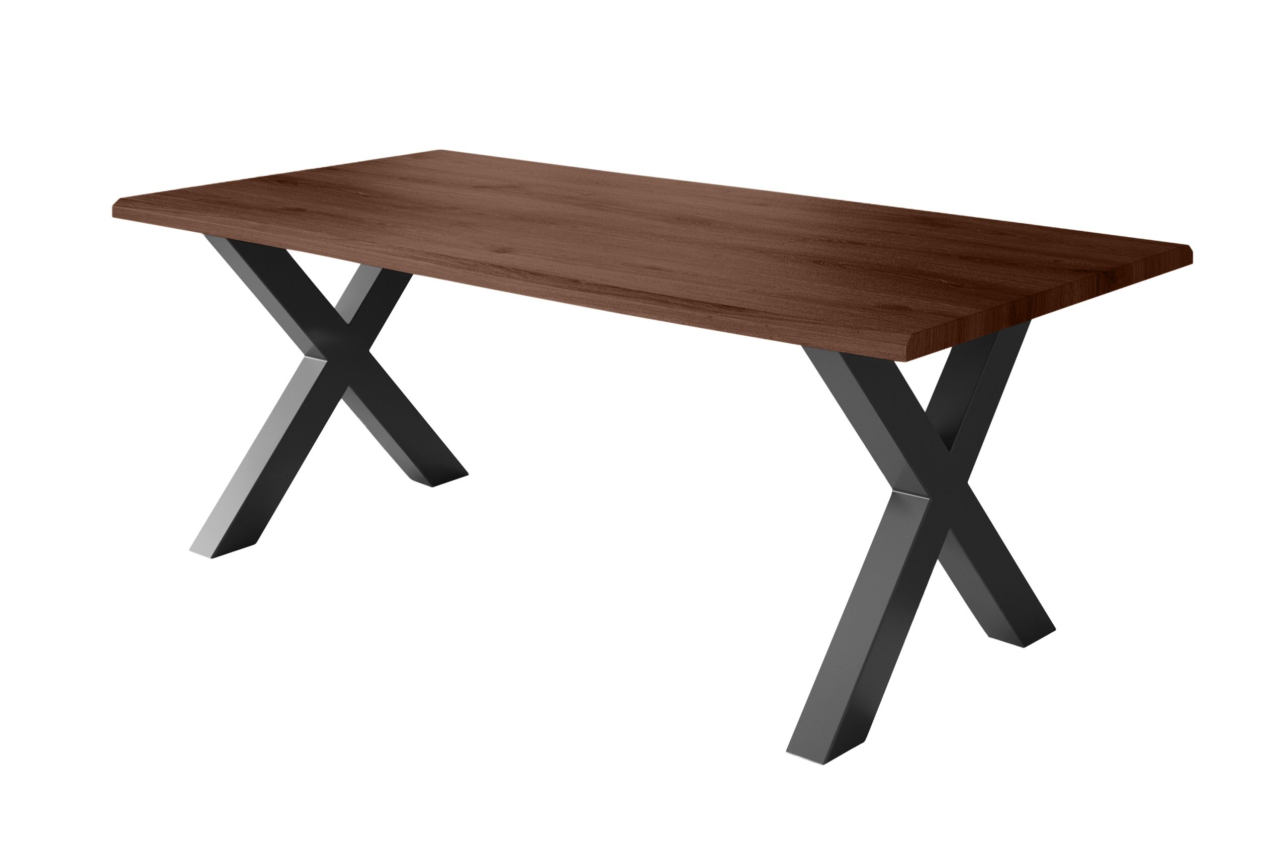 Esstisch 180x90 cm Baumkante Holz Nussbaum-Optik X-Gestell Metall schwarz JULIUS – Bild 2