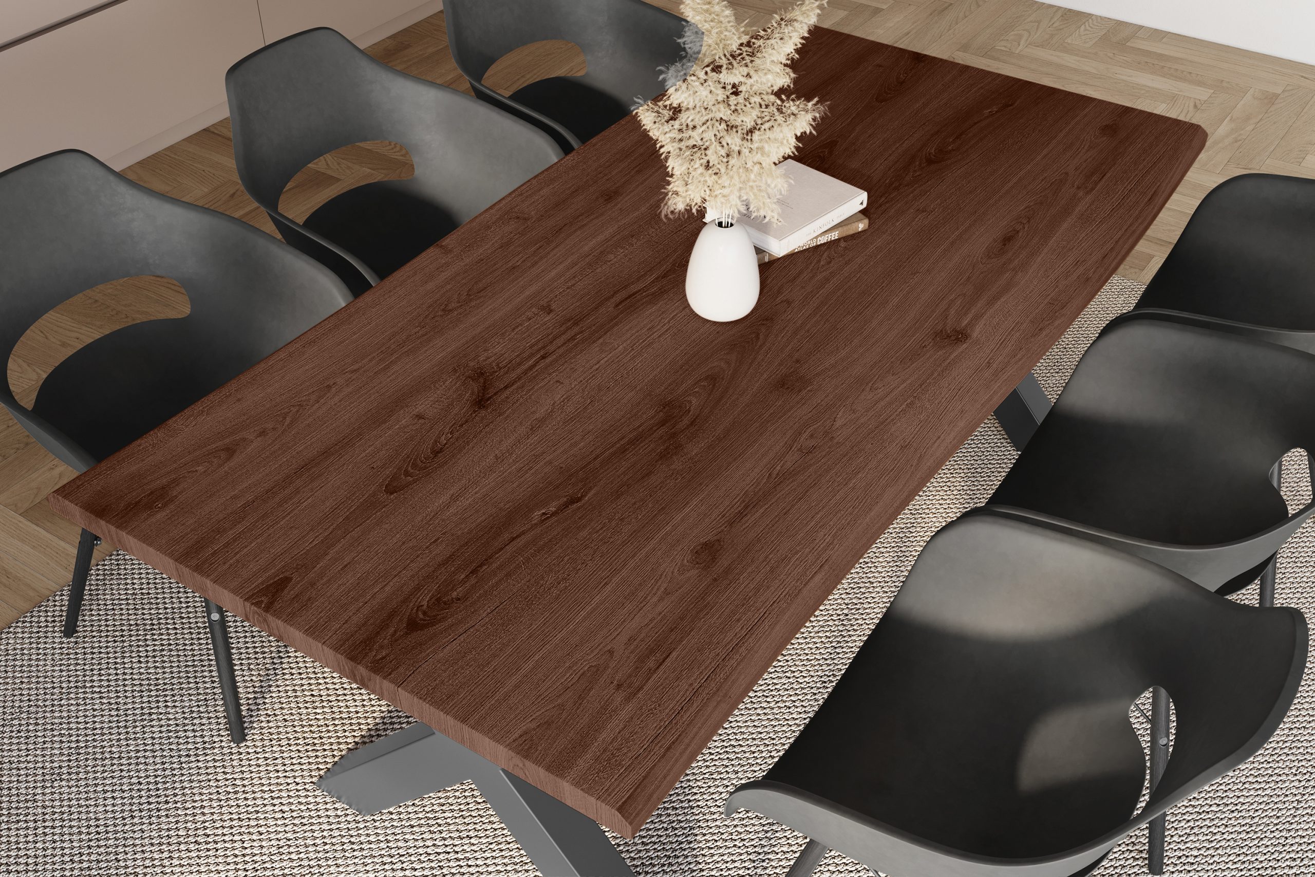 Esstisch 180x90 cm Baumkante Holz Nussbaum-Optik X-Gestell Metall schwarz JULIUS – Bild 6