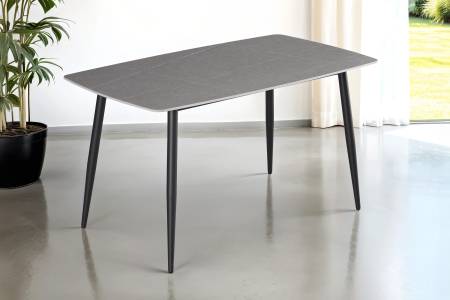 Esstisch 140 x 80 cm grau matte Keramikplatte 4-Fuß-Gestell schwarz MILANO