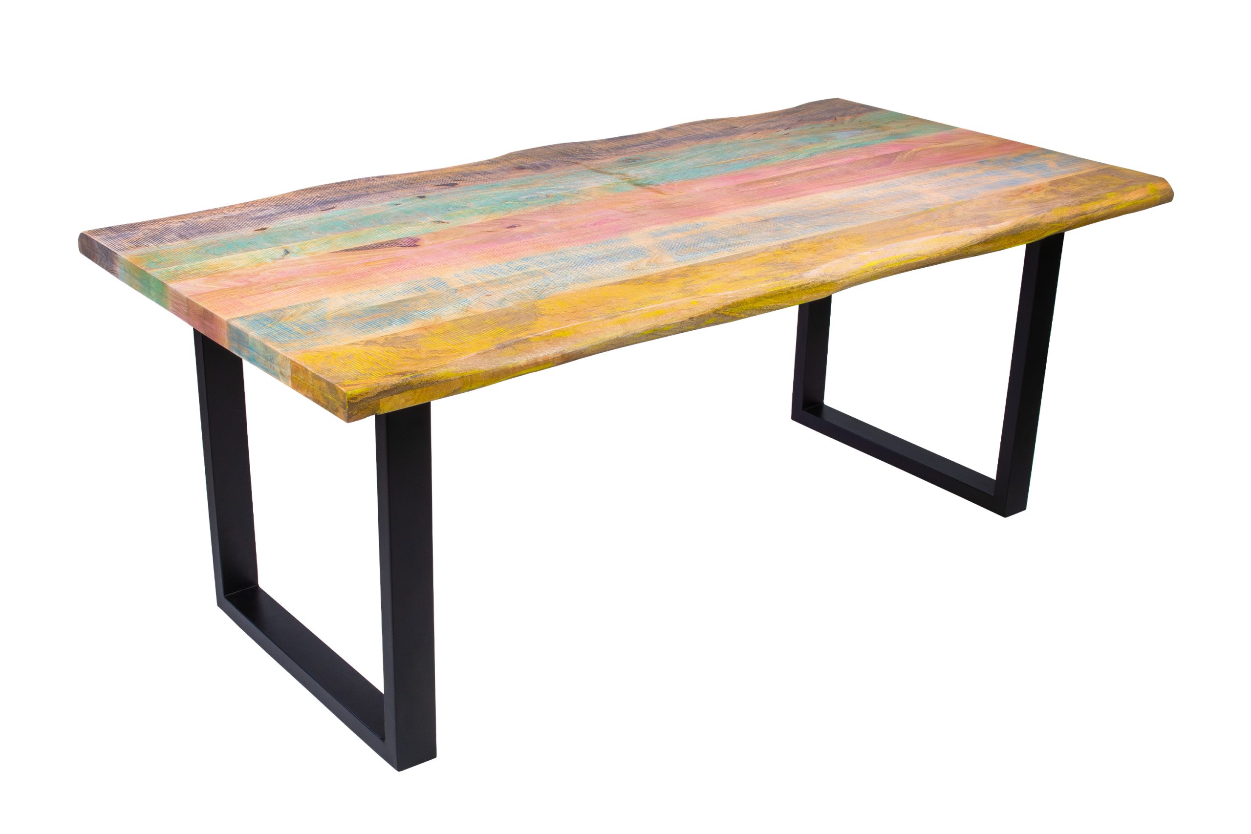 Esszimmertisch Baumkante 160 x 85 cm Mangoholz Bunt massiv U-Gestell schwarz Esstisch LIBRO – Bild 3