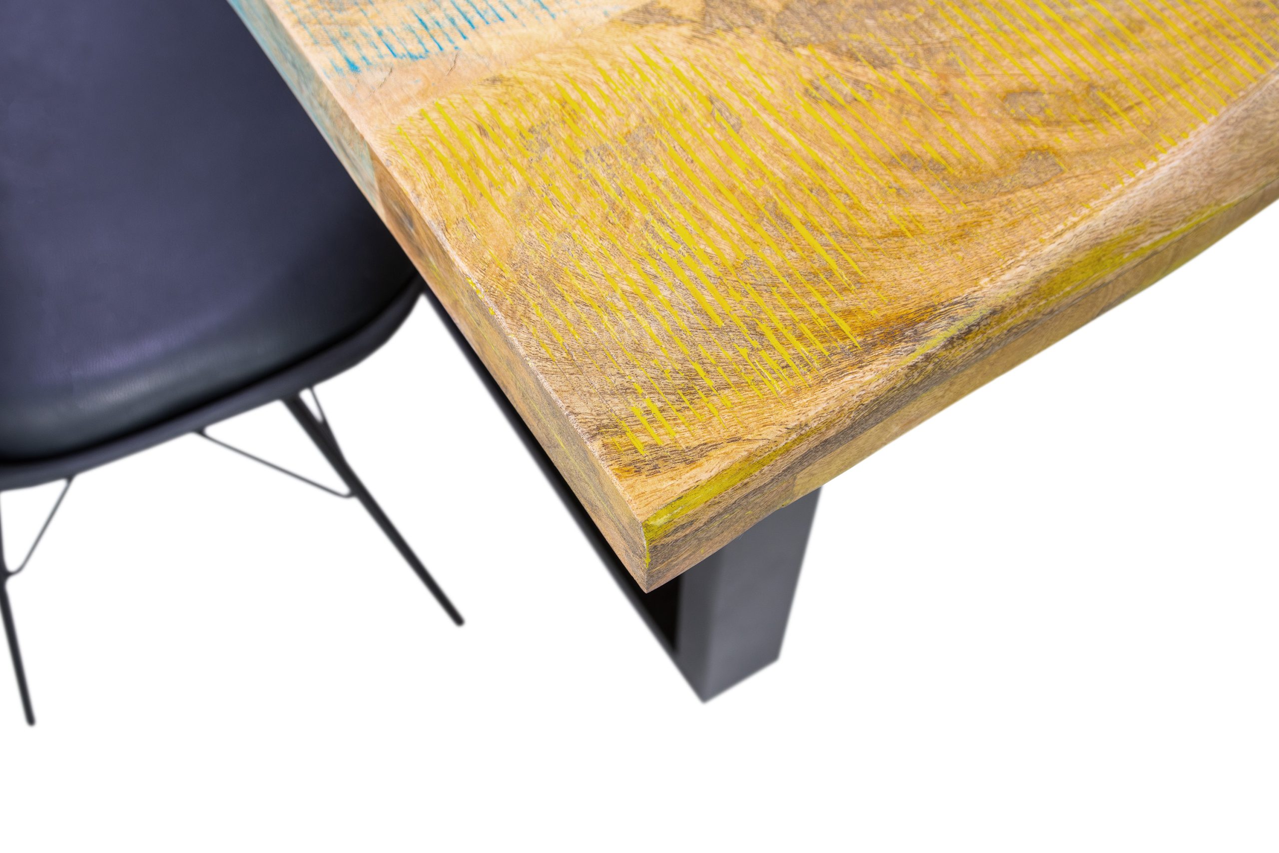 Esszimmertisch Baumkante 160 x 85 cm Mangoholz Bunt massiv U-Gestell schwarz Esstisch LIBRO – Bild 7