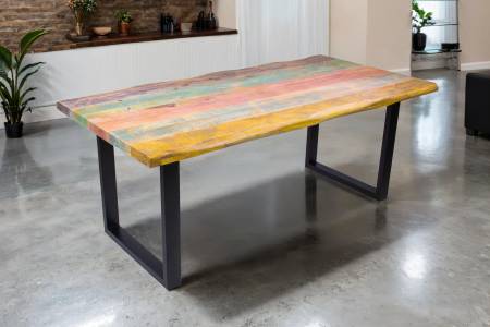 Esszimmertisch Baumkante 180 x 90 cm Mangoholz Bunt massiv U-Gestell schwarz Esstisch LIBRO