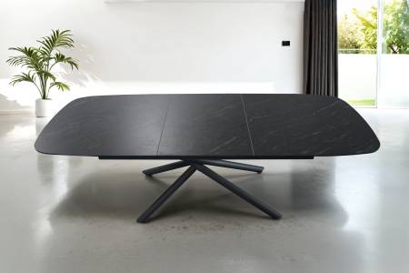 Esstisch 180 (240) x 90 cm schwarz matt Keramiktisch ausziehbar Mikado Gestell schwarz MELODIE
