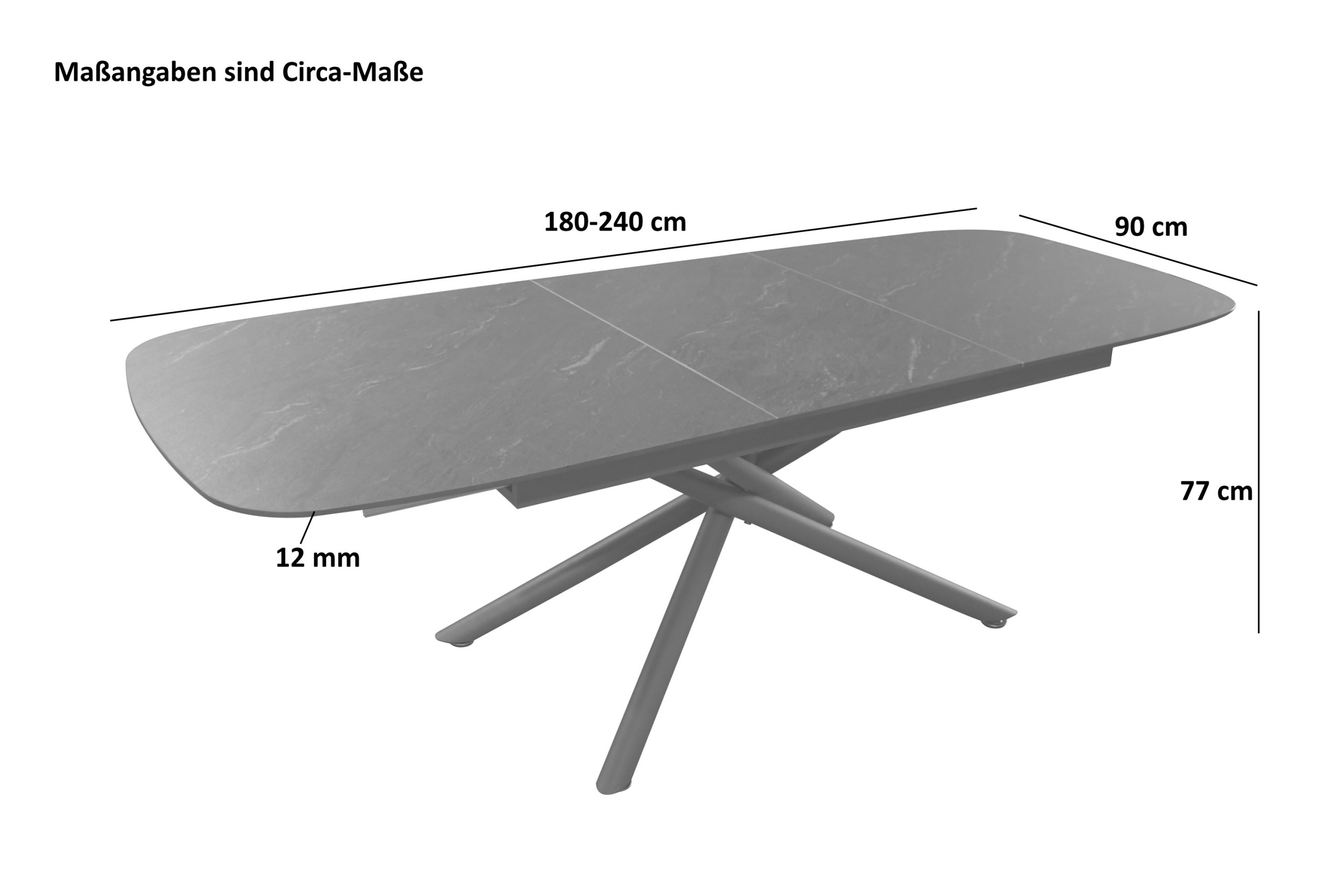 Esstisch 180 (240) x 90 cm schwarz matt Keramiktisch ausziehbar Mikado Gestell schwarz MELODIE – Bild 3