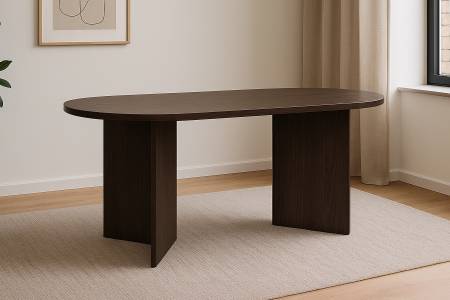 Esstisch oval mit geraden Kanten 160x90 cm Holz Nussbaum-Optik Tischbeine V-Form OVI