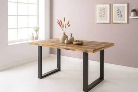 Esstisch 180x90cm Mangoholz gerade Kante U-Gestell schwarz RIO