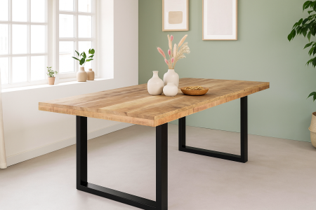 Esstisch 260x100cm Akazienholz naturfarben gerade Kante U-Gestell schwarz RIO