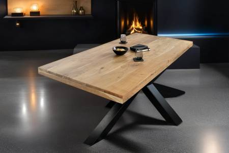 Esstisch 300x100cm Akazienholz naturfarben gerade Kante Spider-Gestell schwarz RIO