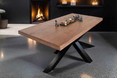 Esstisch 200x100cm Akazienholz nussbaumfarben gerade Kante Spider-Gestell schwarz RIO