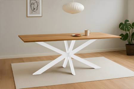 Esstisch 200x100 cm Baumkante Eichenholz massiv geölt Spider-Gestell weiß SALVADOR
