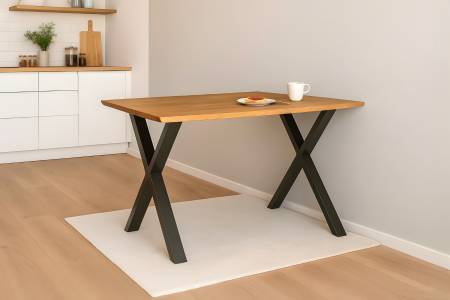 Esstisch 140x80 cm Baumkante Eichenholz massiv geölt X-Gestell schwarz SALVADOR