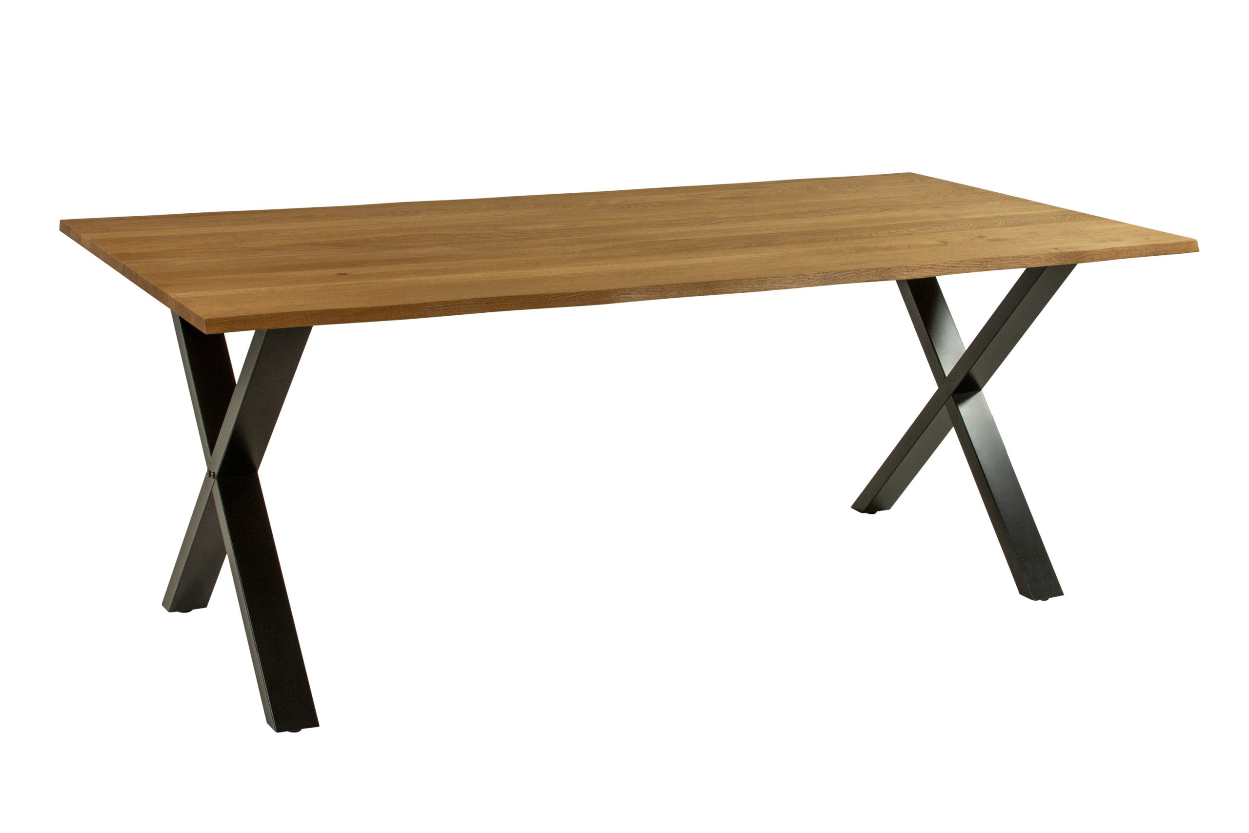 Esstisch 180x90 cm Baumkante Eichenholz massiv geölt X-Gestell schwarz SALVADOR – Bild 2