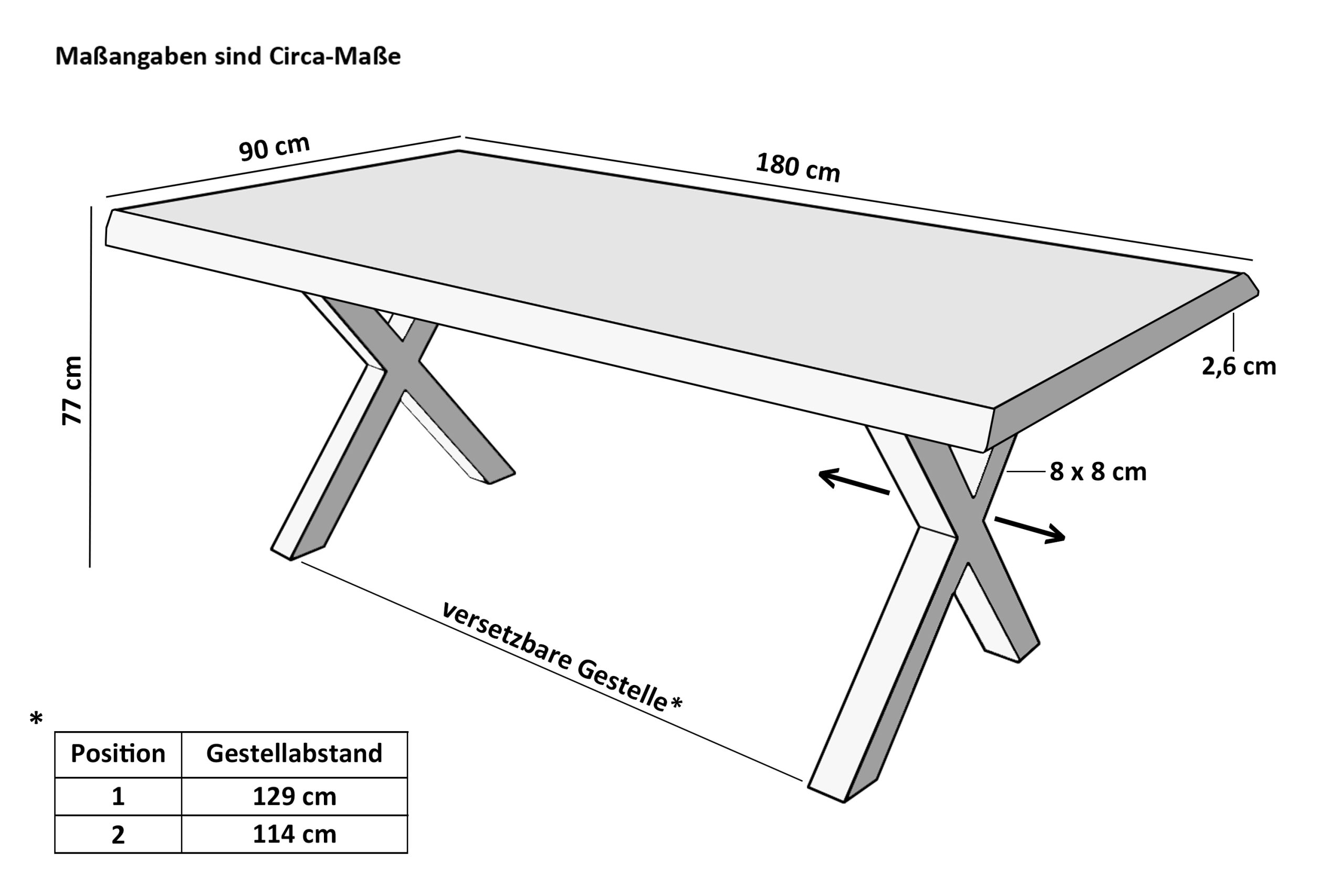 Esstisch 180x90 cm Baumkante Eichenholz massiv geölt X-Gestell schwarz SALVADOR – Bild 3