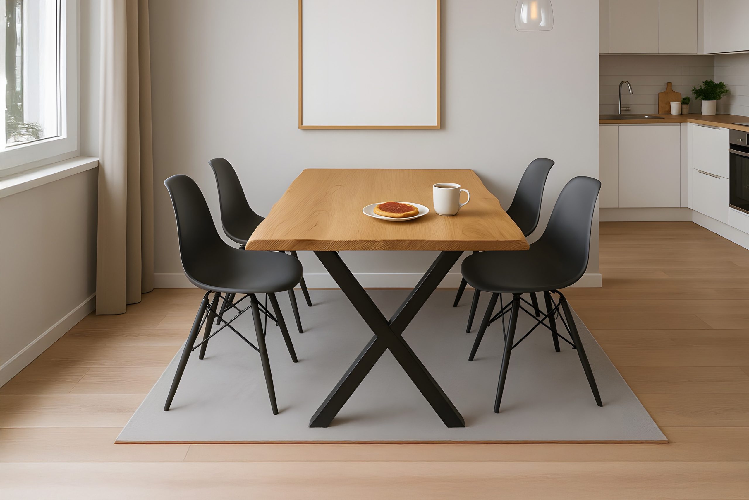 Esstisch 180x90 cm Baumkante Eichenholz massiv geölt X-Gestell schwarz SALVADOR – Bild 5