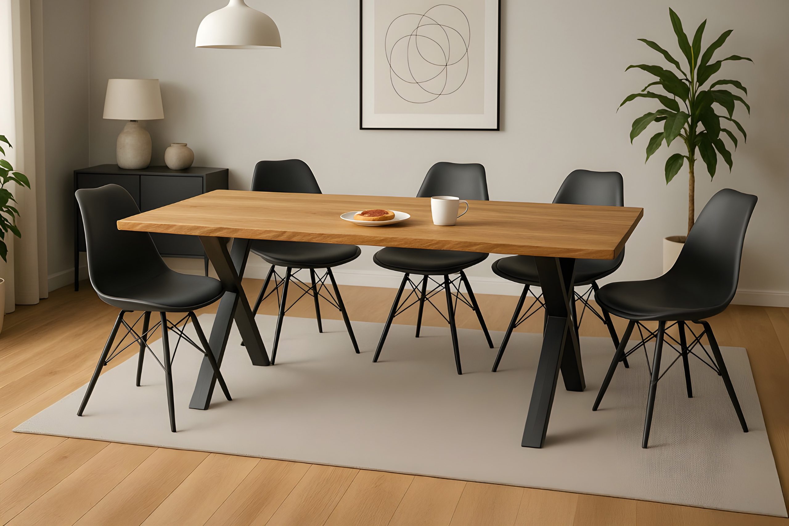 Esstisch 220x100 cm Baumkante Eichenholz massiv geölt X-Gestell schwarz SALVADOR – Bild 5