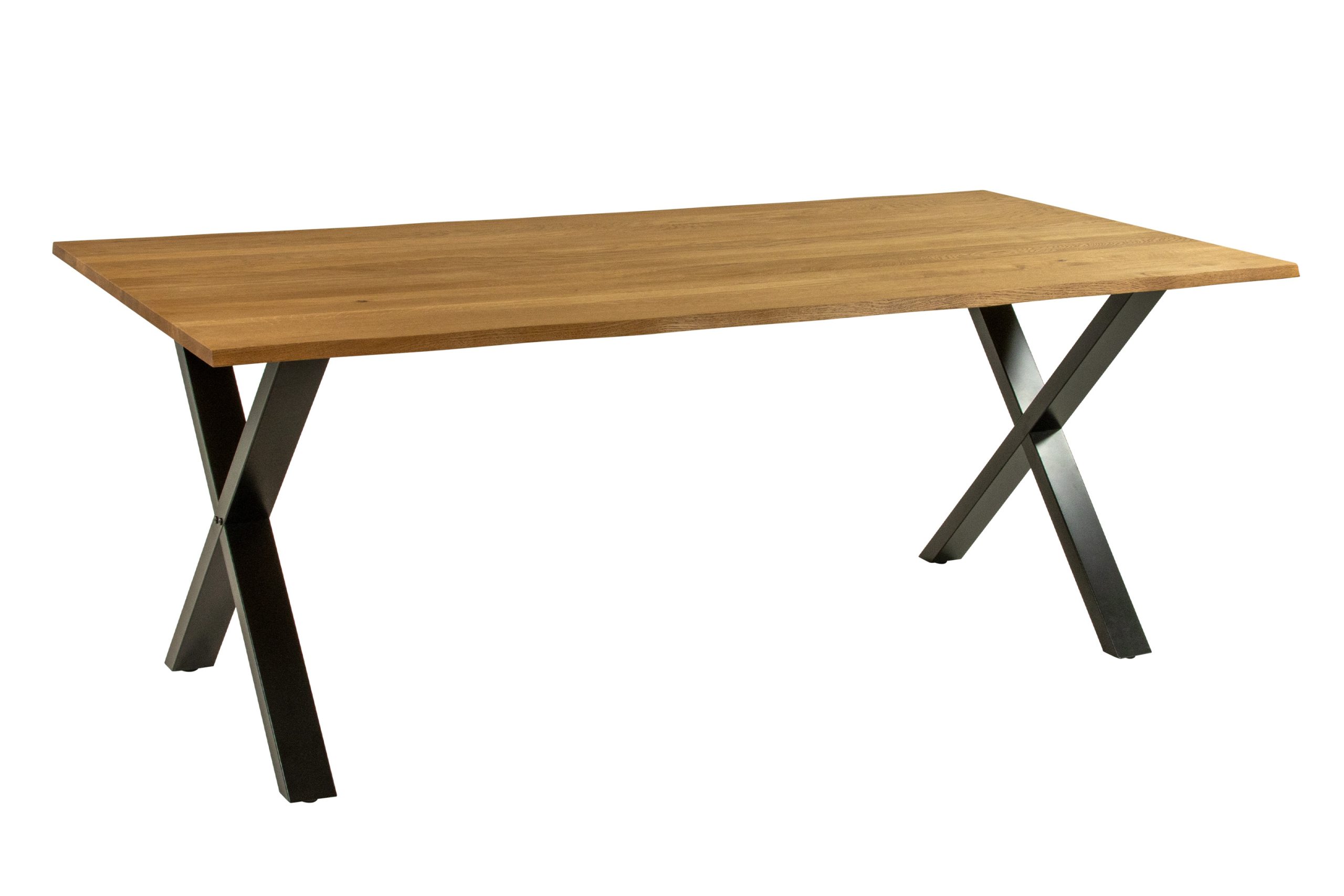 Esstisch 260x100 cm Baumkante Eichenholz massiv geölt X-Gestell schwarz SALVADOR – Bild 2