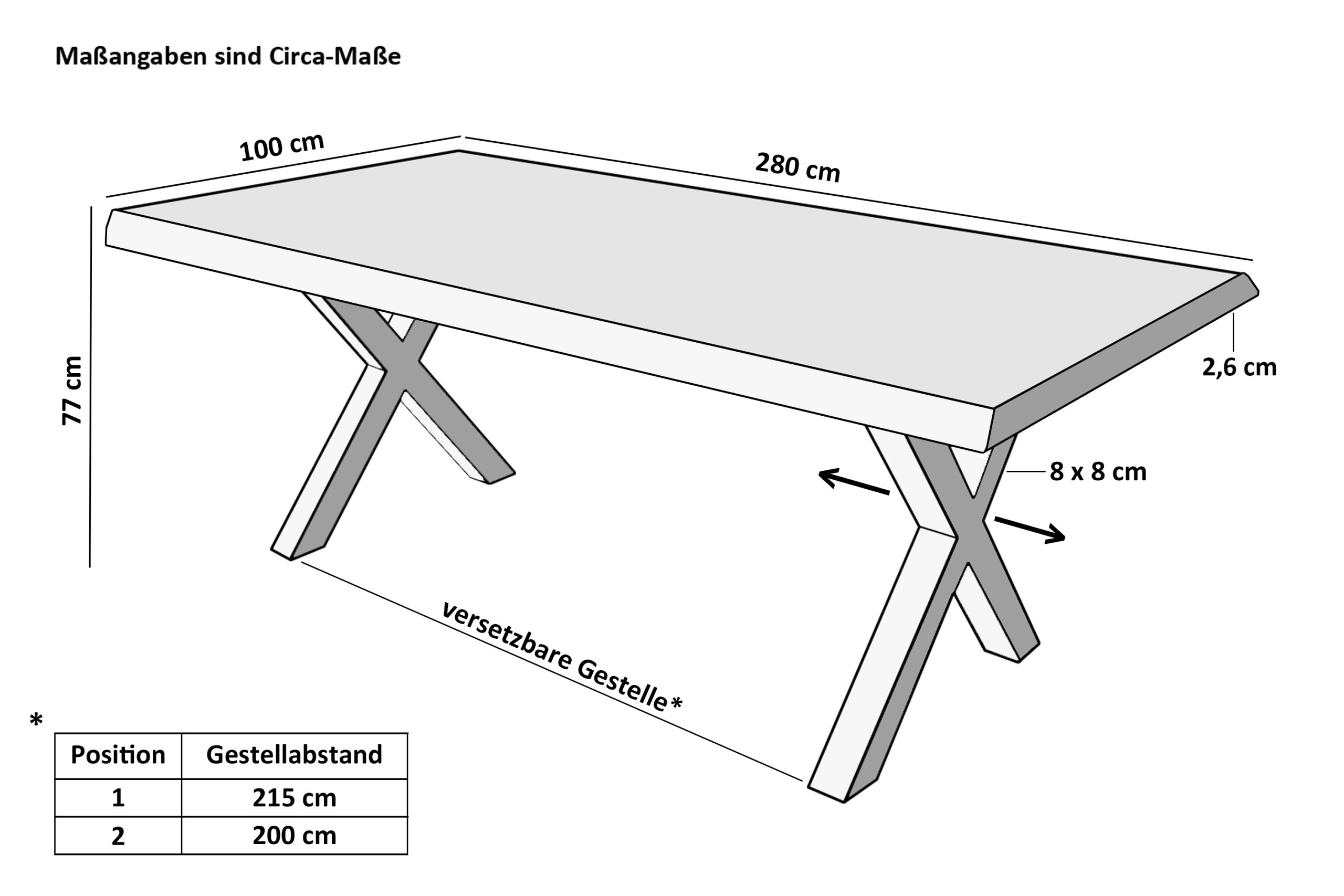 Esstisch 280x100 cm Baumkante Eichenholz massiv geölt X-Gestell schwarz SALVADOR – Bild 3
