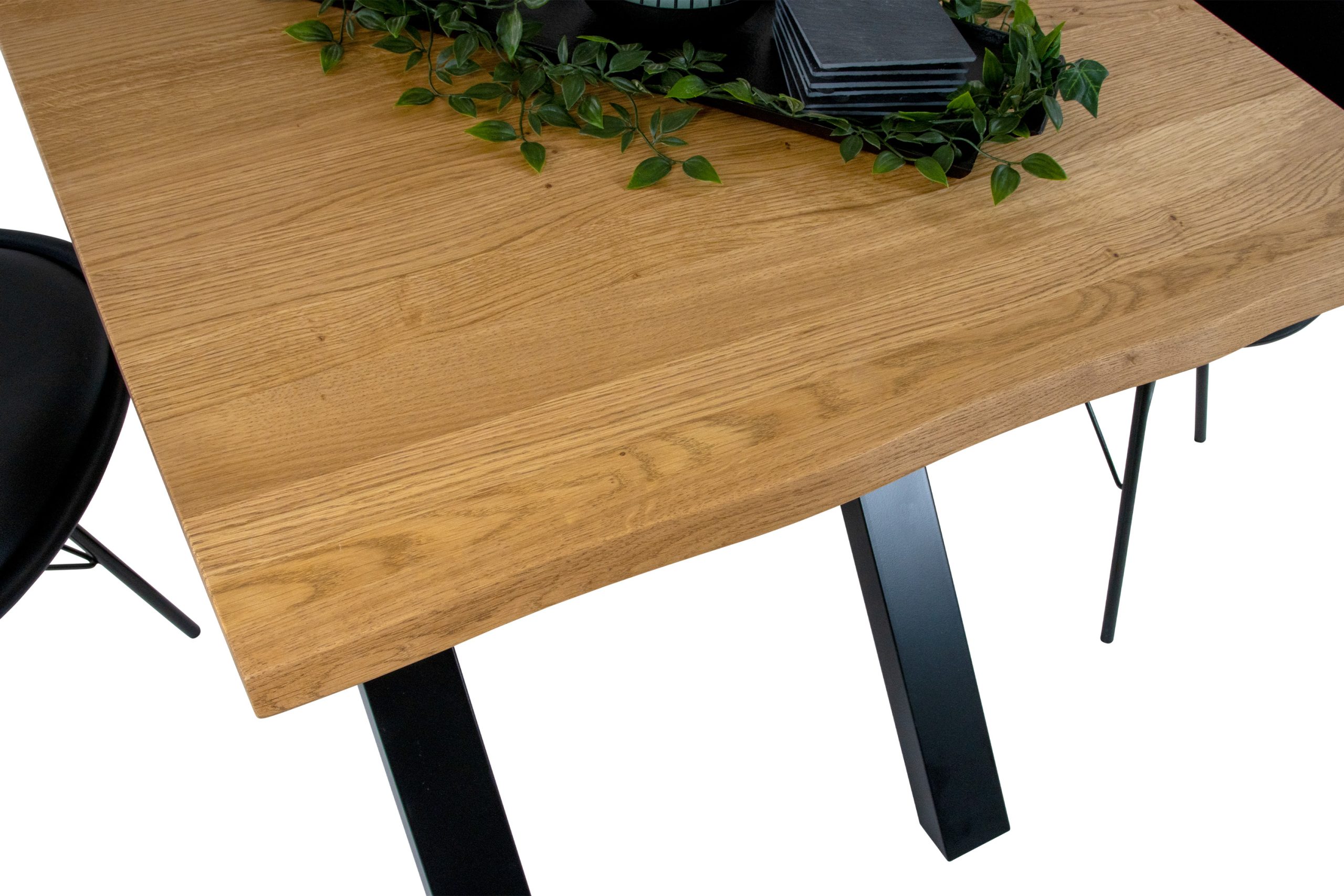 Esstisch 90x90 cm Baumkante Eichenholz massiv geölt X-Gestell schwarz SALVADOR – Bild 4