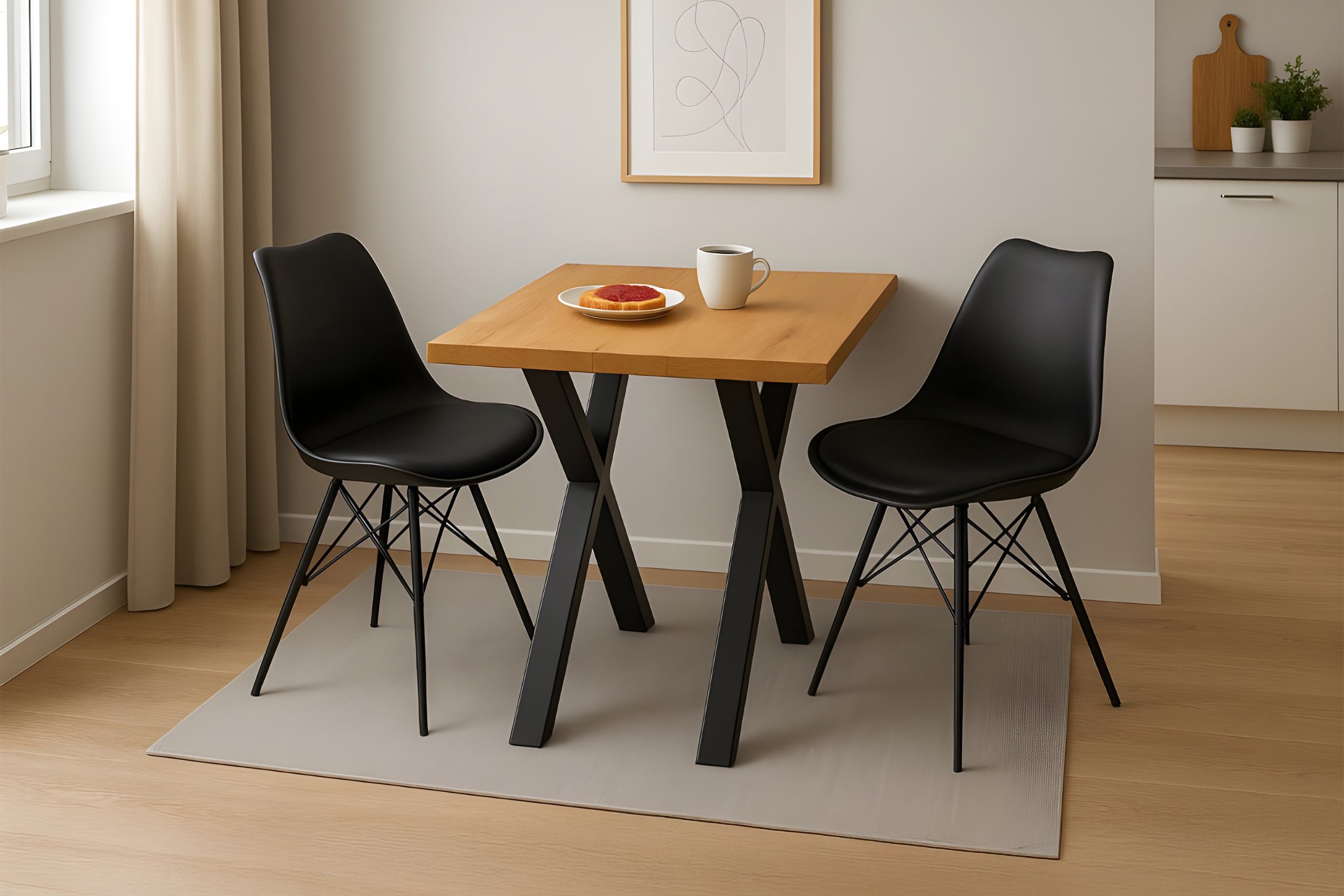 Esstisch 90x90 cm Baumkante Eichenholz massiv geölt X-Gestell schwarz SALVADOR – Bild 5