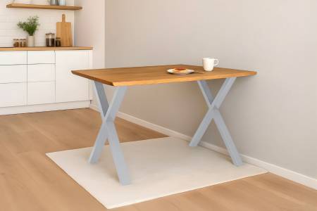 Esstisch 180x90 cm Baumkante Eichenholz massiv geölt X-Gestell silber SALVADOR