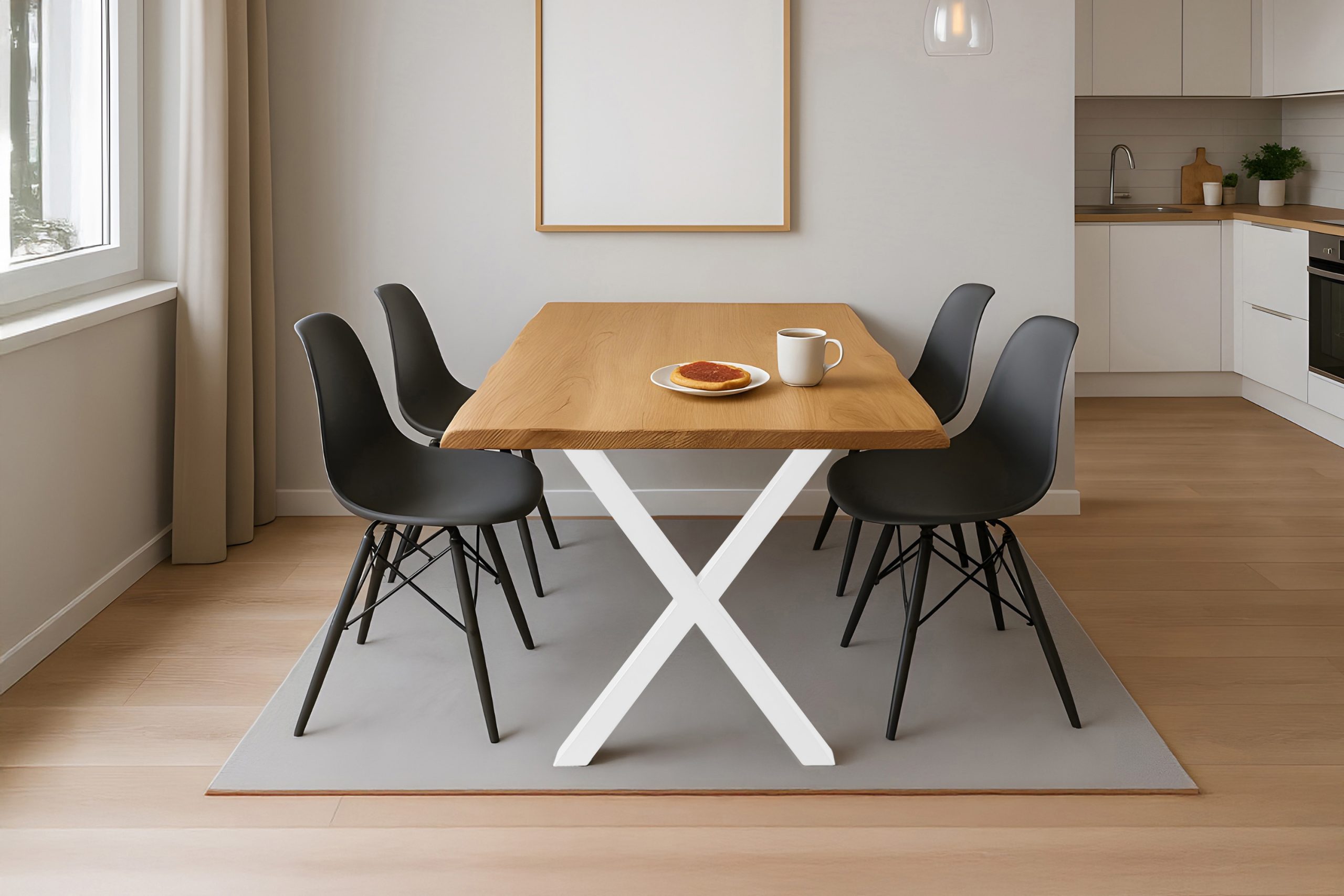 Esstisch 180x90 cm Baumkante Eichenholz massiv geölt X-Gestell weiß SALVADOR – Bild 5