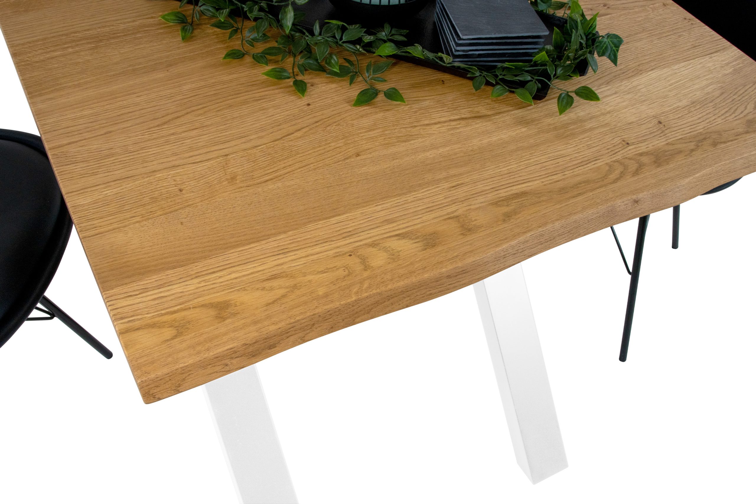 Esstisch 90x90 cm Baumkante Eichenholz massiv geölt X-Gestell weiß SALVADOR – Bild 4