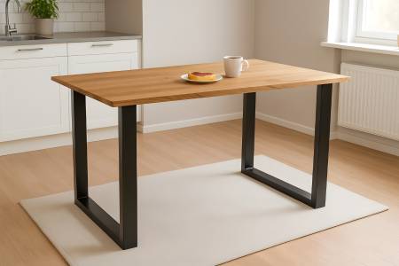 Esstisch 160x85 cm Baumkante Eichenholz massiv geölt U-Gestell schwarz SALVADOR