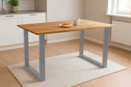 Esstisch 180x90 cm Baumkante Eichenholz massiv geölt U-Gestell silber SALVADOR